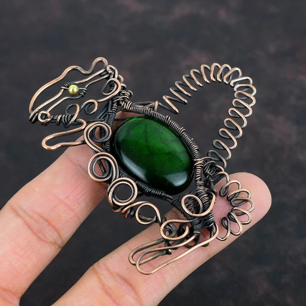 Green Fire Labradorite Oval Green Handmade Copper Wire Wrapped Pendant