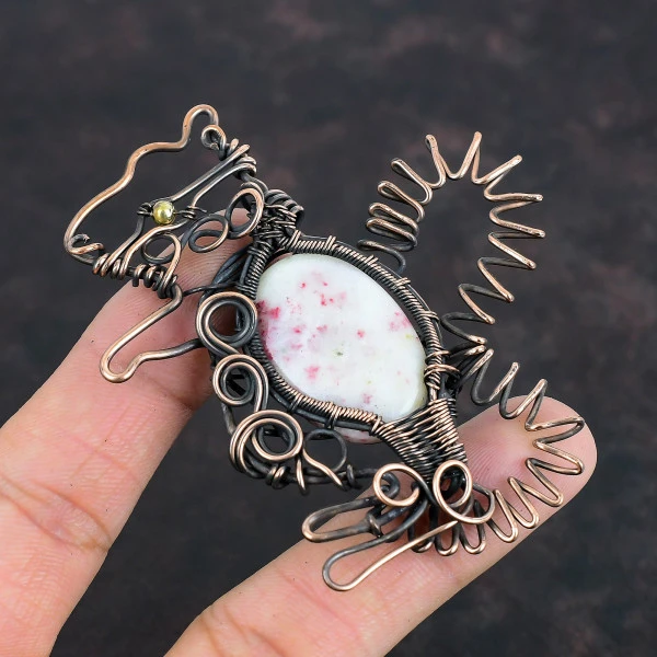 Cinnabar Oval White Handmade Copper Wire Wrapped Pendant