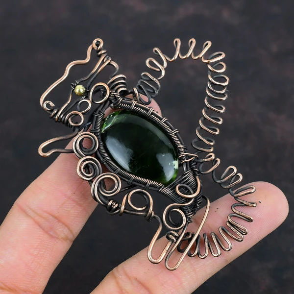 Australian Chrome Chalcedony Oval Green Handmade Copper Wire Wrapped Pendant