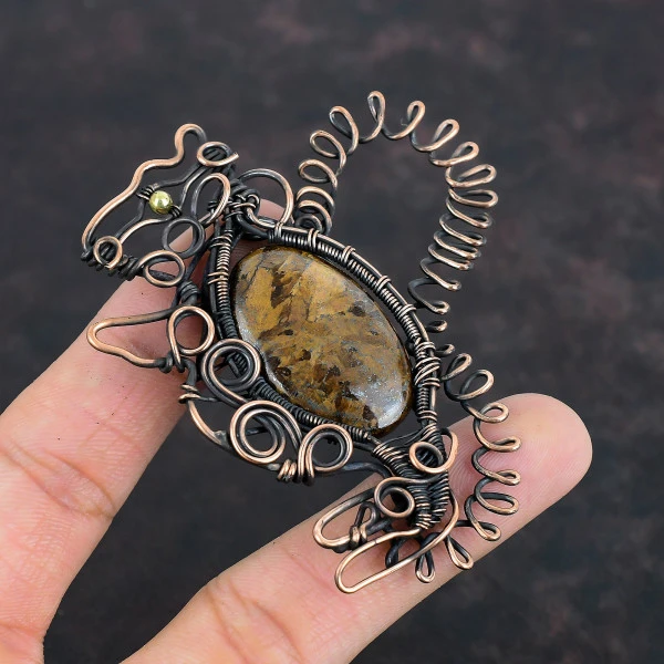 Bronzite Oval Brown Handmade Copper Wire Wrapped Pendant