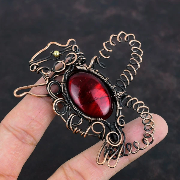 Red Fire Labradorite Oval Red Handmade Copper Wire Wrapped Pendant