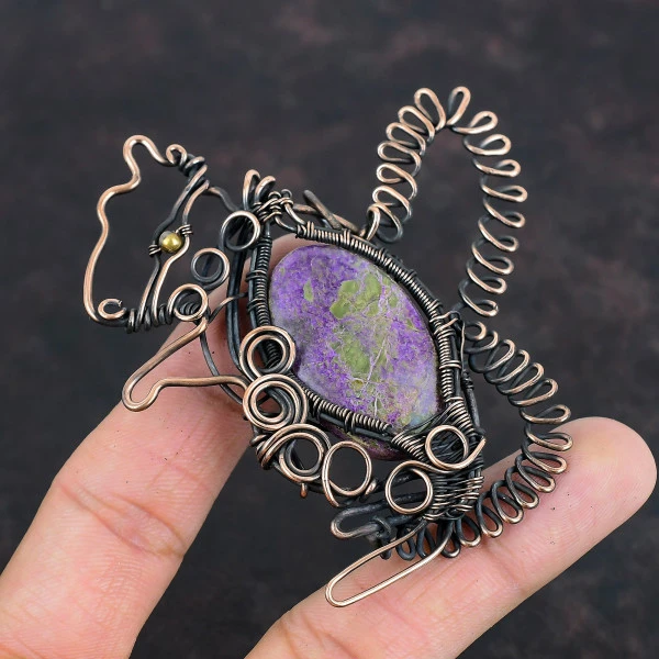 Purpurite Oval Purple Handmade Copper Wire Wrapped Pendant