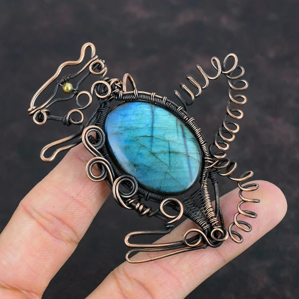 Labradorite Oval Gray Handmade Copper Wire Wrapped Pendant