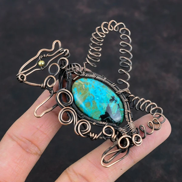 Chrysocolla Oval Green Handmade Copper Wire Wrapped Pendant