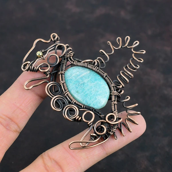 Amazonite Oval Green Handmade Copper Wire Wrapped Pendant