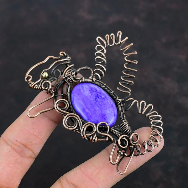 Charoite Oval Purple Handmade Copper Wire Wrapped Pendant