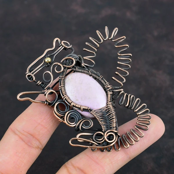 Phosphosiderite Oval Purple Handmade Copper Wire Wrapped Pendant