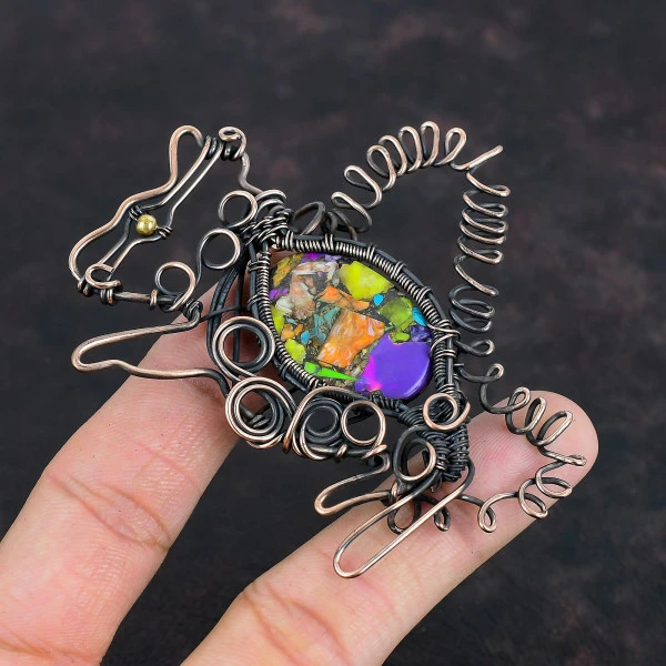 Fiesta Kingman Turquoise Oval Purple Handmade Copper Wire Wrapped Pendant