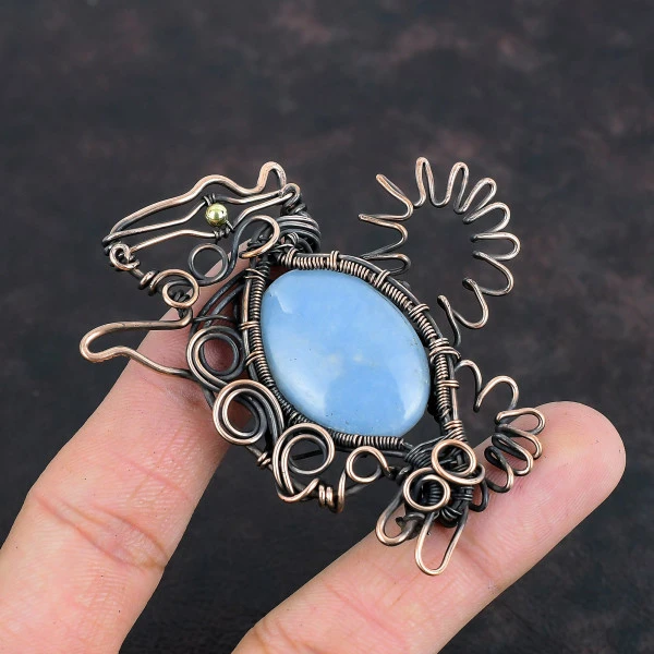 Angelite Oval Blue Handmade Copper Wire Wrapped Pendant