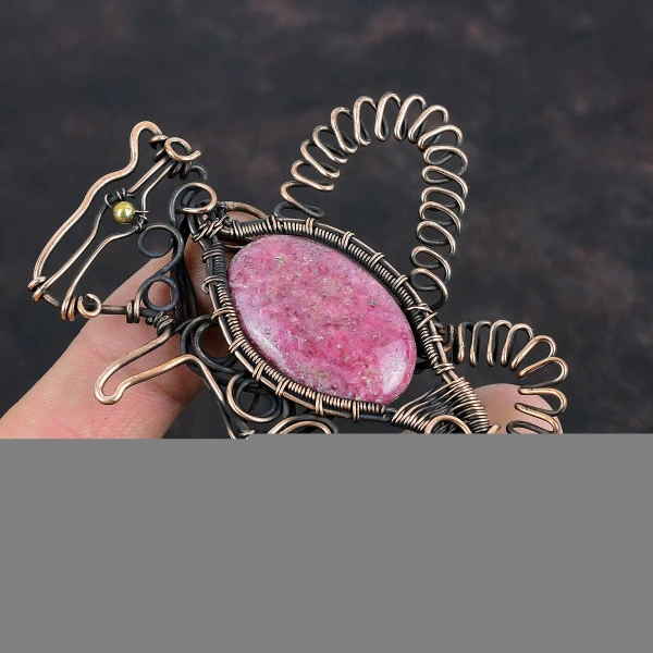 Rhodonite Oval Pink Handmade Copper Wire Wrapped Pendant