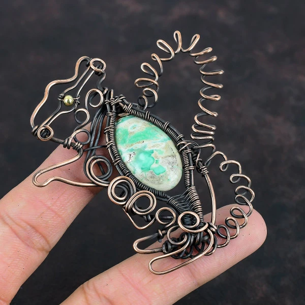 Variscite Oval Green Handmade Copper Wire Wrapped Pendant