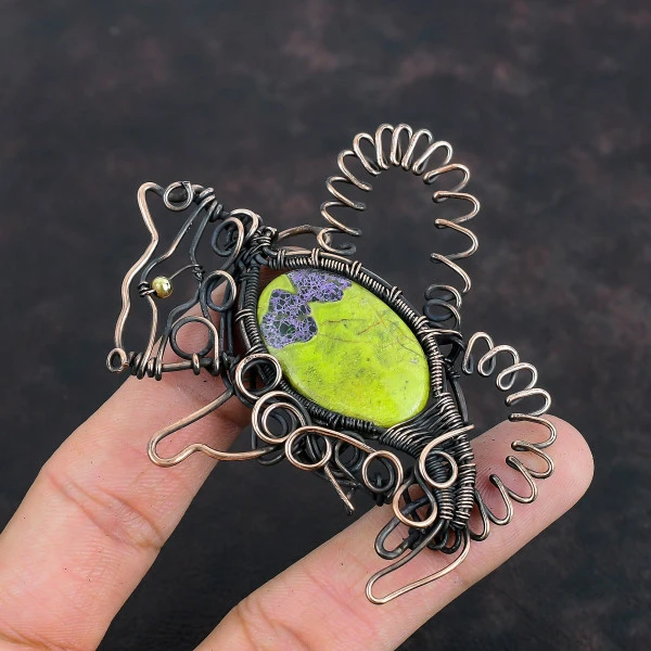 Stichtite Oval Green Handmade Copper Wire Wrapped Pendant
