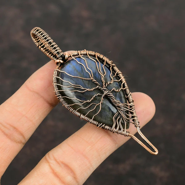 Labradorite Pear Gray Handmade Copper Wire Wrapped Pendant