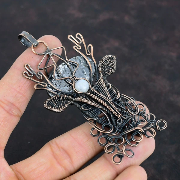 Shungite Rough Oval Black Handmade Copper Wire Wrapped Pendant