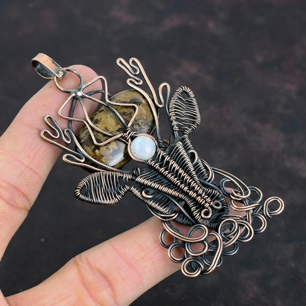 Bronzite Oval Brown Handmade Copper Wire Wrapped Pendant