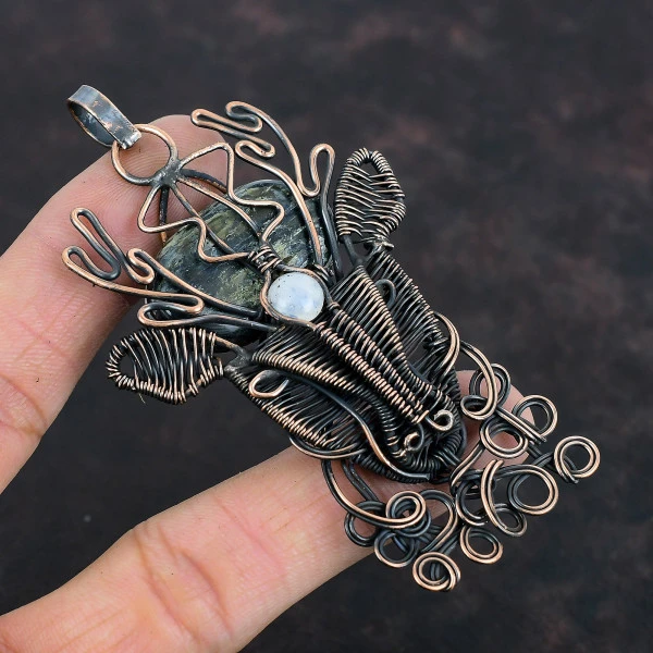 Kyanite Oval Gray Handmade Copper Wire Wrapped Pendant