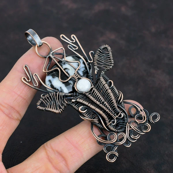 White Buffalo Turquoise Oval White Handmade Copper Wire Wrapped Pendant