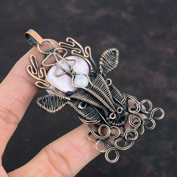 Phosphosiderite Oval Purple Handmade Copper Wire Wrapped Pendant