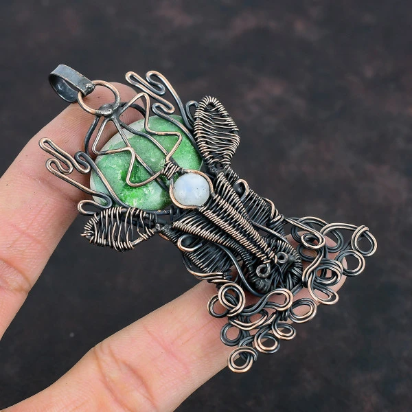 Variscite Oval Green Handmade Copper Wire Wrapped Pendant