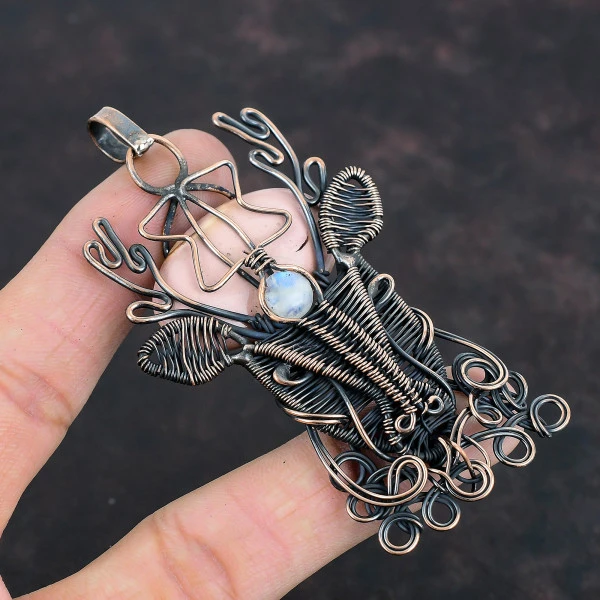 Pink Opal Oval Pink Handmade Copper Wire Wrapped Pendant
