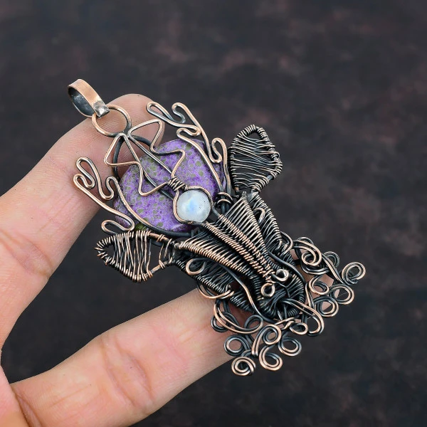 Purpurite Oval Purple Handmade Copper Wire Wrapped Pendant