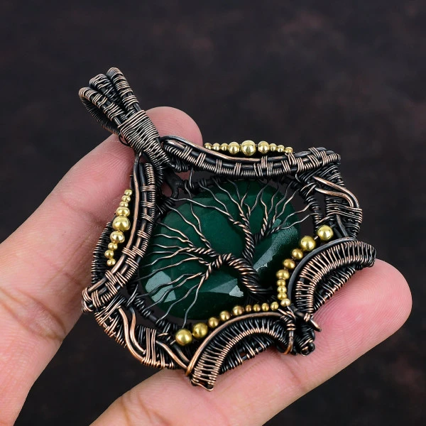 Zambian Emerald Oval Green Handmade Copper Wire Wrapped Pendant