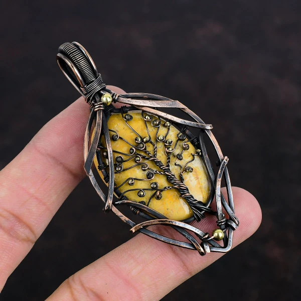 Tree of Life Fossil Coral Pendant – Handmade Copper Wire Wrapped Gemstone Jewelry