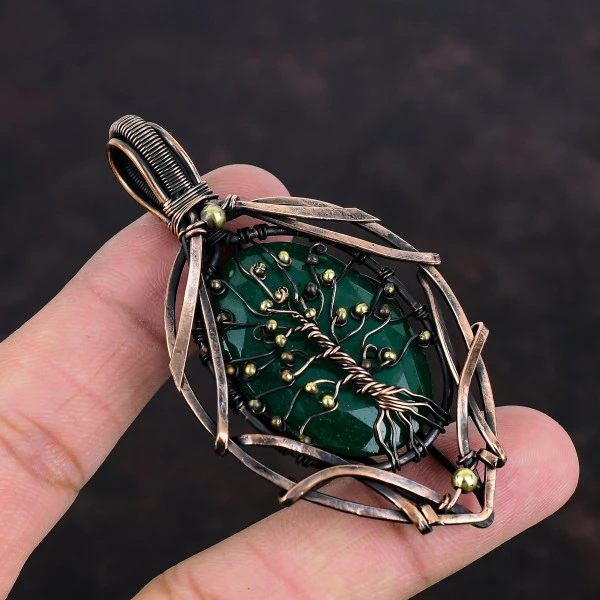 Tree of Life Zambian Emerald Pendant – Handmade Copper Wire Wrapped Gemstone Jewelry