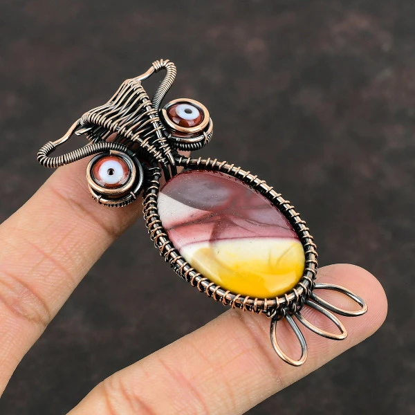 Mookaite Oval Red Handmade Copper Wire Wrapped Pendant