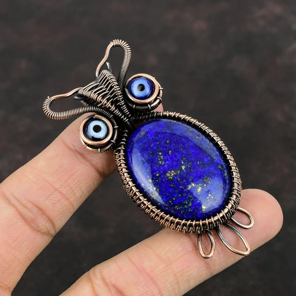 Lapis Lazuli Oval Blue Handmade Copper Wire Wrapped Pendant