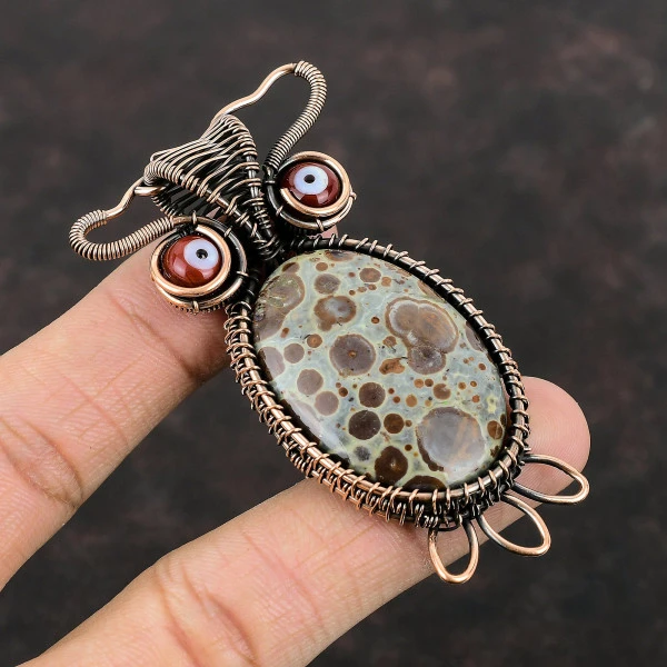 Asteroid Jasper Oval Brown Handmade Copper Wire Wrapped Pendant