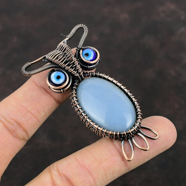 Angelite Oval Blue Handmade Copper Wire Wrapped Pendant