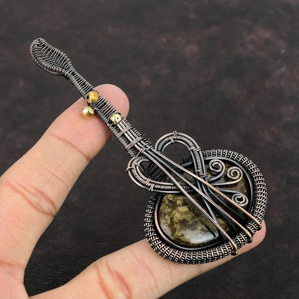 Bronzite Oval Brown Handmade Copper Wire Wrapped Pendant