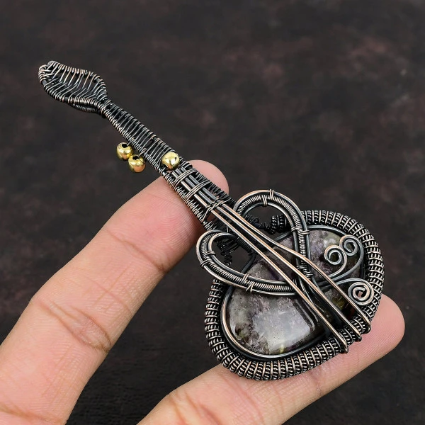Charoite Oval Purple Handmade Copper Wire Wrapped Pendant