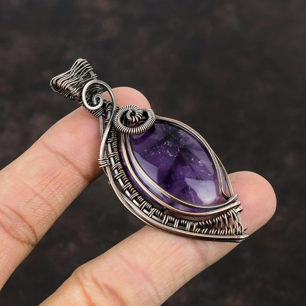 Star Amethyst Oval Purple Handmade Copper Wire Wrapped Pendant