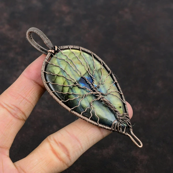 Labradorite Pear Gray Handmade Copper Wire Wrapped Pendant