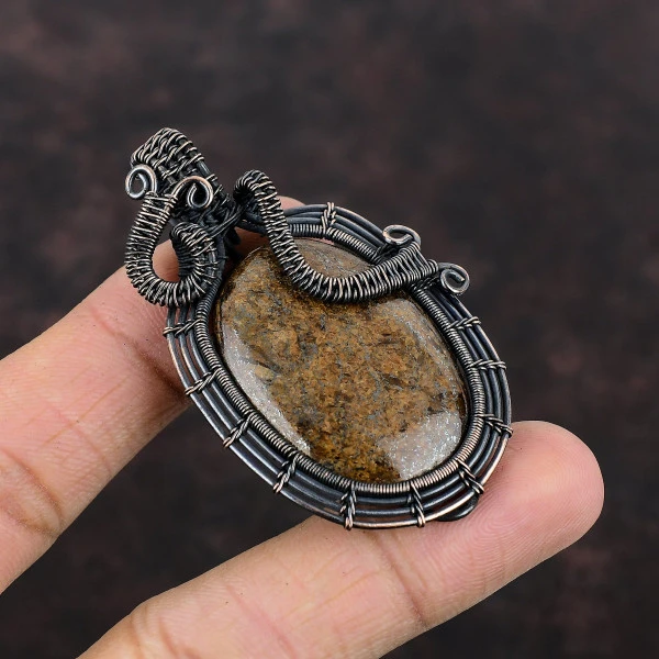 Bronzite Oval Brown Handmade Copper Wire Wrapped Pendant