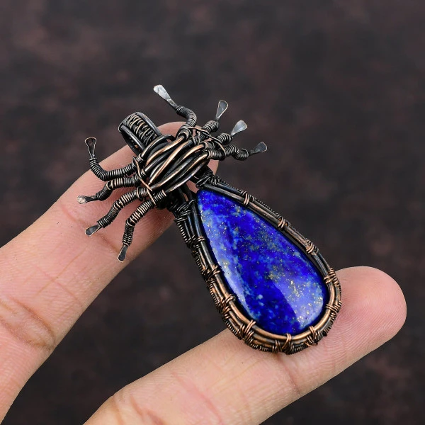 Lapis Lazuli Pear Blue Handmade Copper Wire Wrapped Pendant