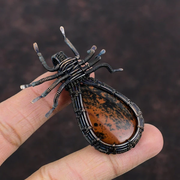 Mahogany Obsidian Pear Red Handmade Copper Wire Wrapped Pendant