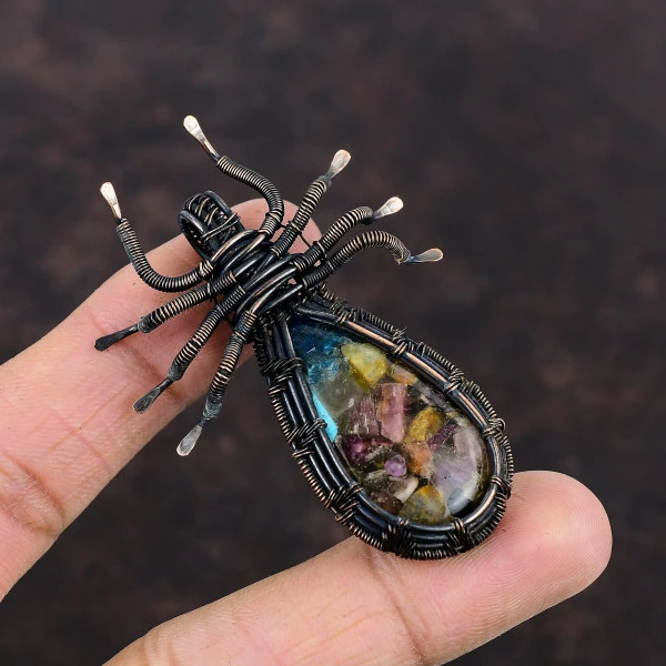 Copper Watermelon Tourmaline Pear Pink Handmade Copper Wire Wrapped Pendant