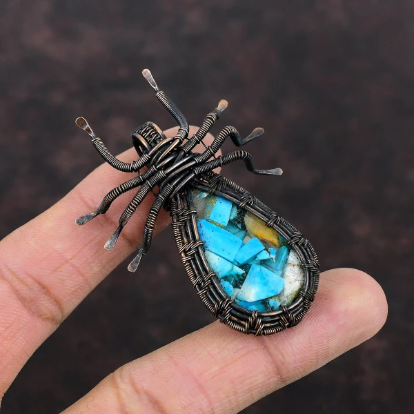 Copper Blue Turquoise Pear Blue Handmade Copper Wire Wrapped Pendant