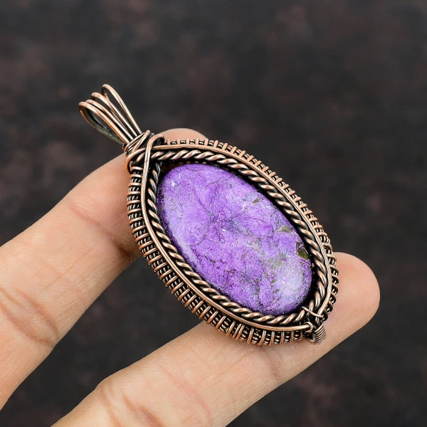 Purpurite Oval Purple Handmade Copper Wire Wrapped Pendant