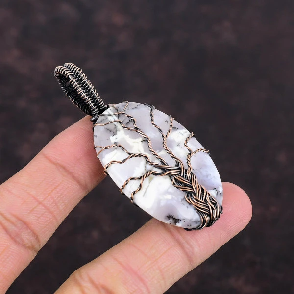Tree Of Life Dendrite Opal Pendant Copper Wire Wrapped Pendant Gemstone Jewelry