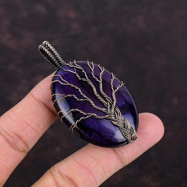 Tree Of Life Purple Fire Labradorite Pendant Copper Wire Wrap Gemstone Pendant