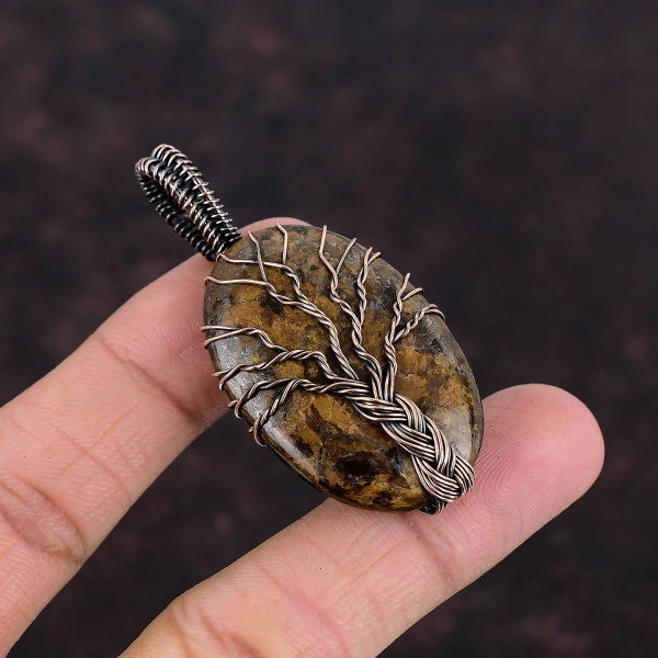 Tree Of Life Bronzite Copper Pendant Wire Wrap Gemstone Jewelry Handmade Pendant