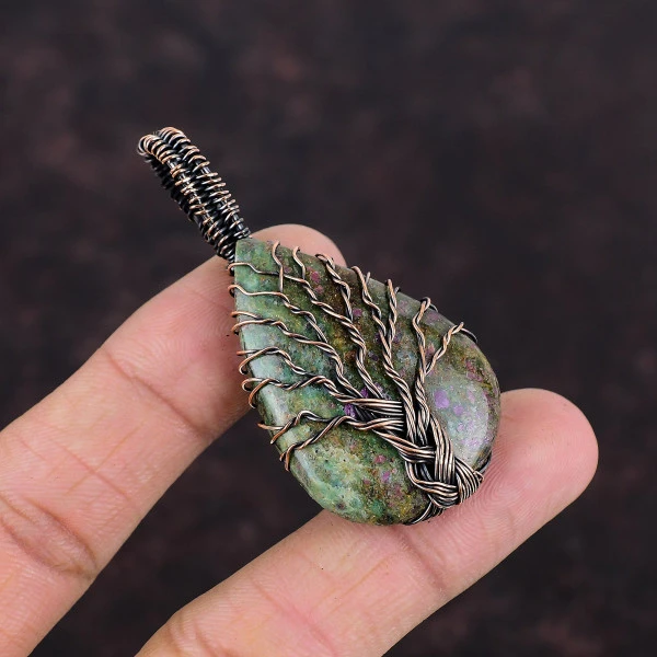 Tree Of Life Ruby Fuchsite Pendant Copper Wire Wrapped Pendant Gemstone Jewelry
