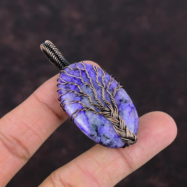 Tree Of Life Charoite Gemstone Pendant Handmade Copper Wire Wrap Jewelry
