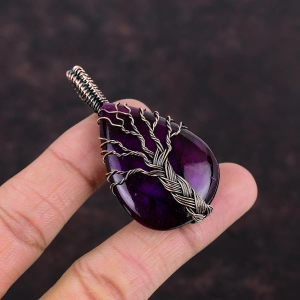 Tree Of Life Purple Fire Labradorite Copper Pendant Wire Wrapped Gemstone Jewelry
