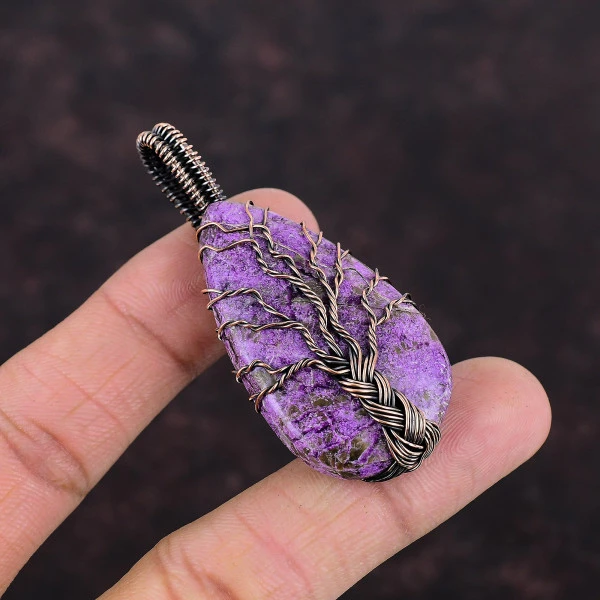 Tree Of Life Purpurite Gemstone Pendant Handmade Copper Wire Wrapped Pendant