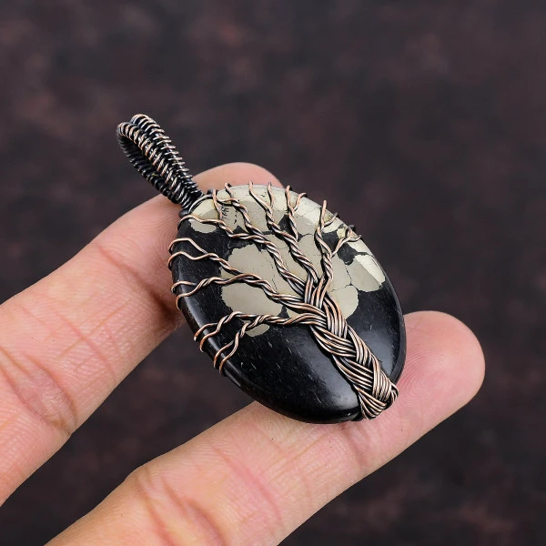 Tree Of Life Pyrite Copper Pendant Wire Wrap Pendant Handmade Gemstone Jewelry